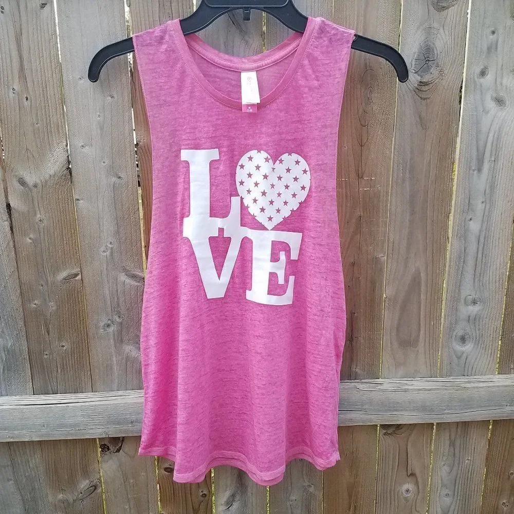 Juniors Medium 7/9 Tank Top Bright Pink Love Heart w/Stars NWOT - Picture 1 of 10